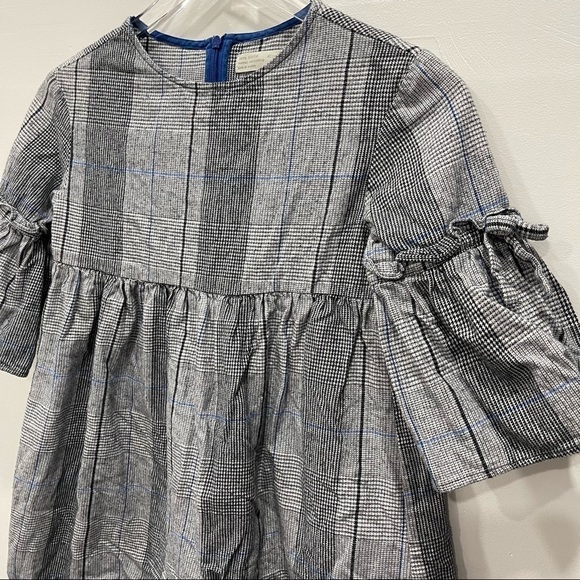 Zara Cotton Plaid Houndstooth Tie Sleeve Dress Size 9 - Picture 5 of 10
